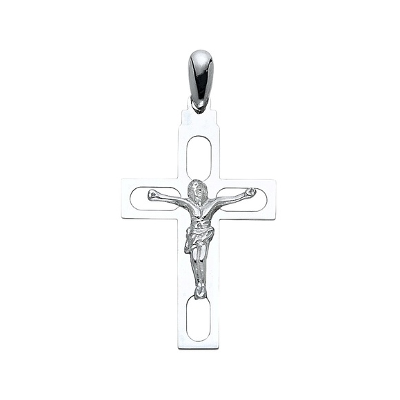 14K White Jesus Crucifix Cross Religious Pendant
